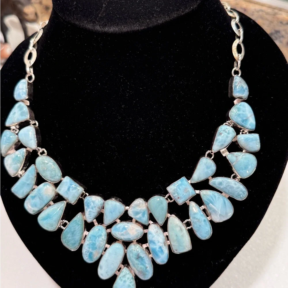 Sterling Silver Caribbean Larimar Necklace - Picture 5 of 8